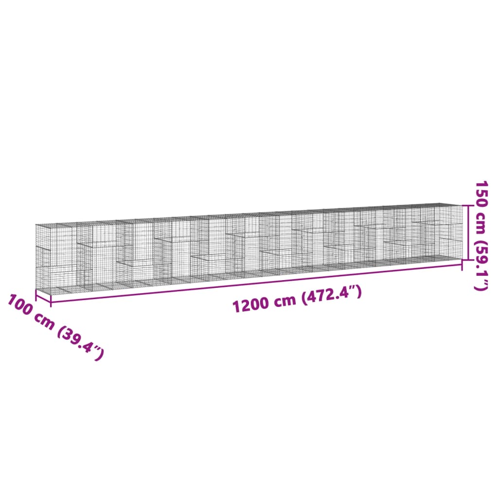 vidaXL Coș gabion cu capac, 1200x100x150 cm, fier galvanizat vidaXL Coș gabion cu capac, 1200x100x150 cm, fier galvanizat