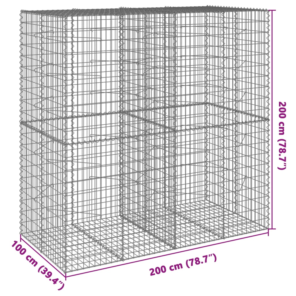 vidaXL Coș gabion cu capac, 200x100x200 cm, fier galvanizat vidaXL Coș gabion cu capac, 200x100x200 cm, fier galvanizat