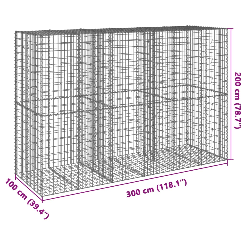 vidaXL Coș gabion cu capac, 300x100x200 cm, fier galvanizat vidaXL Coș gabion cu capac, 300x100x200 cm, fier galvanizat