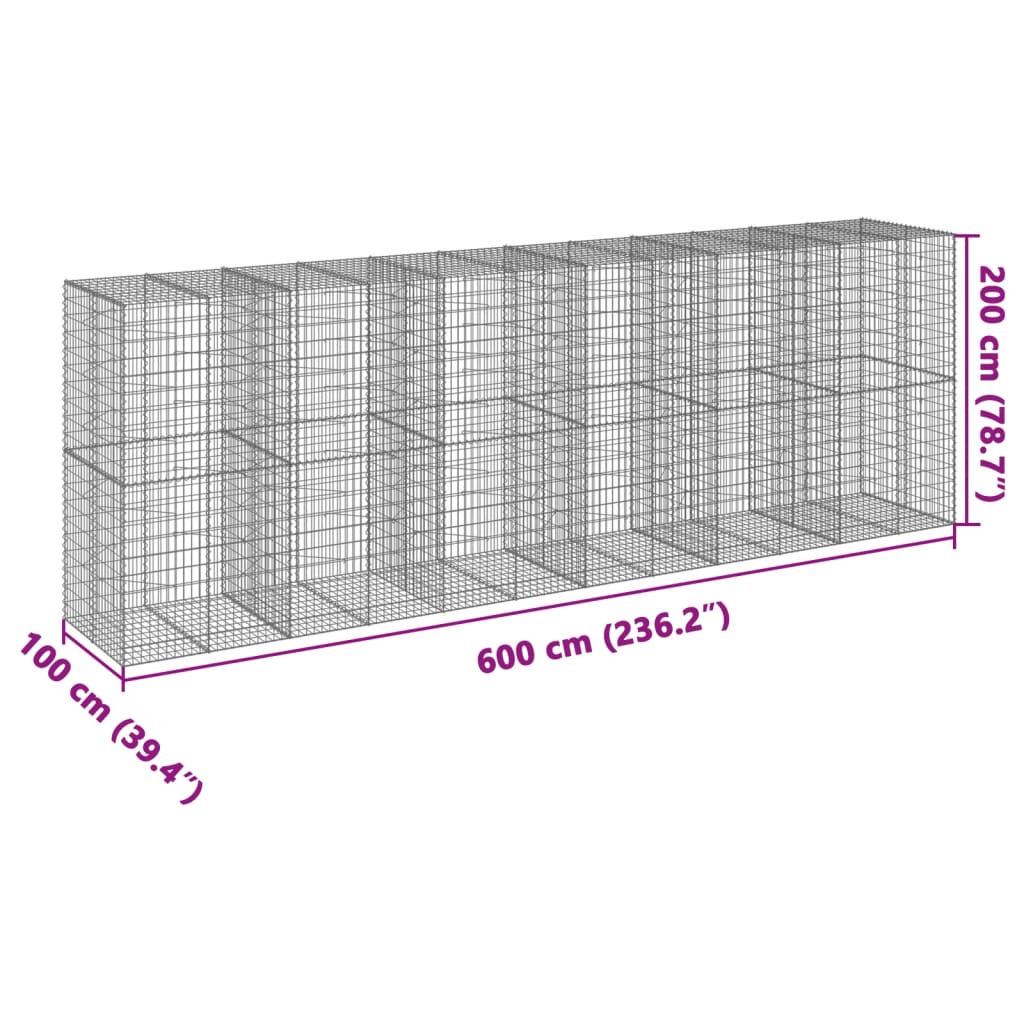 vidaXL Coș gabion cu capac, 600x100x200 cm, fier galvanizat vidaXL Coș gabion cu capac, 600x100x200 cm, fier galvanizat