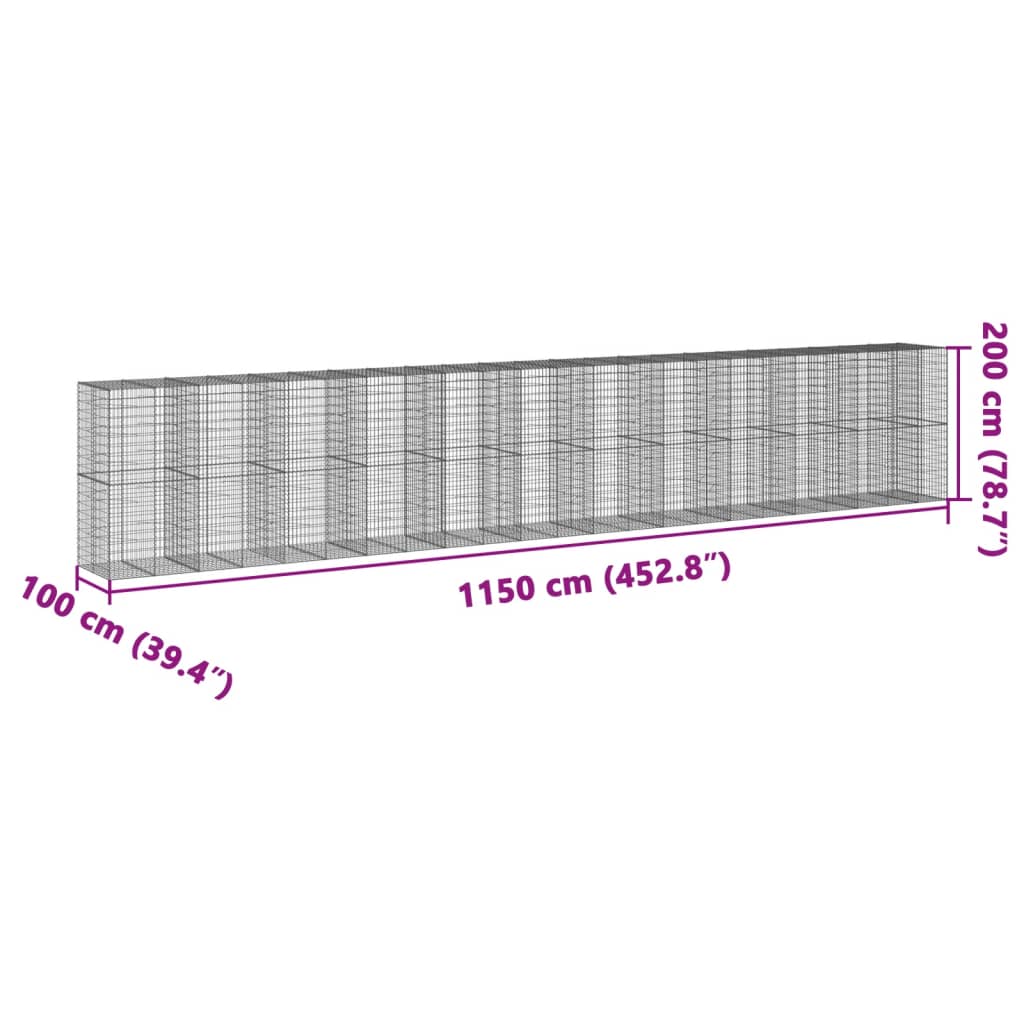 vidaXL Coș gabion cu capac, 1150x100x200 cm, fier galvanizat vidaXL Coș gabion cu capac, 1150x100x200 cm, fier galvanizat