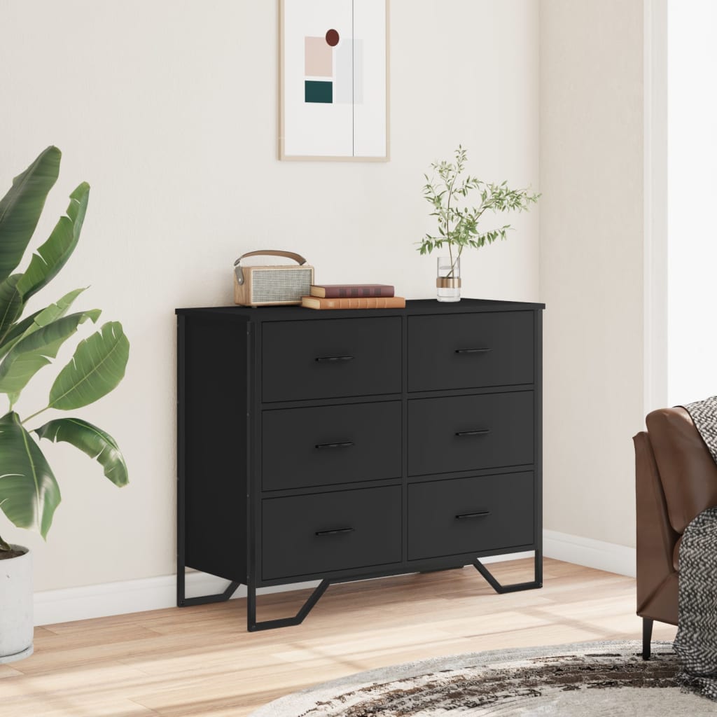 vidaXL Comodă cu sertare, negru, 91x35,5x74,5 cm, lemn prelucrat vidaXL Comodă cu sertare, negru, 91x35,5x74,5 cm, lemn prelucrat