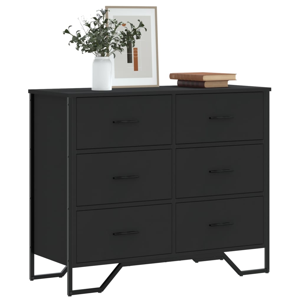 vidaXL Comodă cu sertare, negru, 91x35,5x74,5 cm, lemn prelucrat vidaXL Comodă cu sertare, negru, 91x35,5x74,5 cm, lemn prelucrat