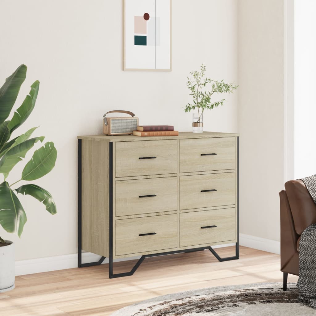 vidaXL Comodă cu sertare, stejar sonoma 91x35,5x74,5 cm lemn prelucrat vidaXL Comodă cu sertare, stejar sonoma 91x35,5x74,5 cm lemn prelucrat