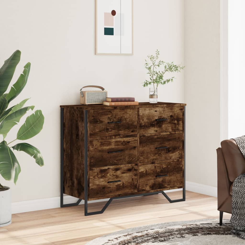 vidaXL Comodă cu sertare stejar fumuriu 91x35,5x74,5 cm lemn prelucrat vidaXL Comodă cu sertare stejar fumuriu 91x35,5x74,5 cm lemn prelucrat
