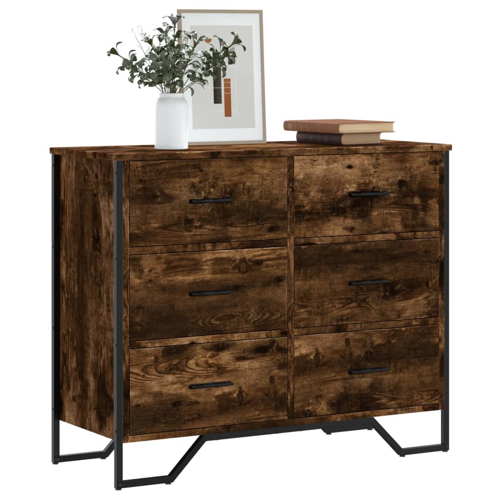 vidaXL Comodă cu sertare stejar fumuriu 91x35,5x74,5 cm lemn prelucrat vidaXL Comodă cu sertare stejar fumuriu 91x35,5x74,5 cm lemn prelucrat