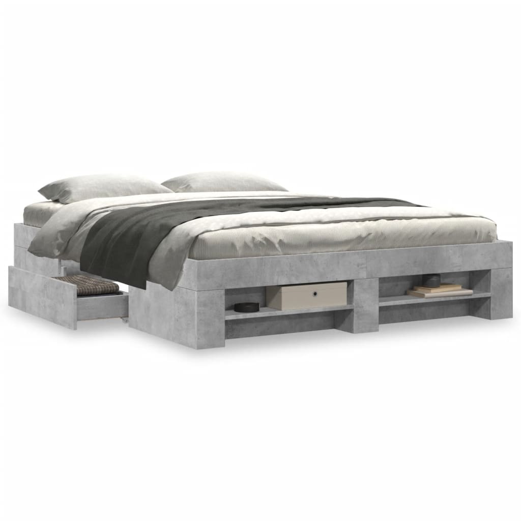 vidaXL Cadru de pat fără saltea Gri beton 160x200cm Lemn prelucrat