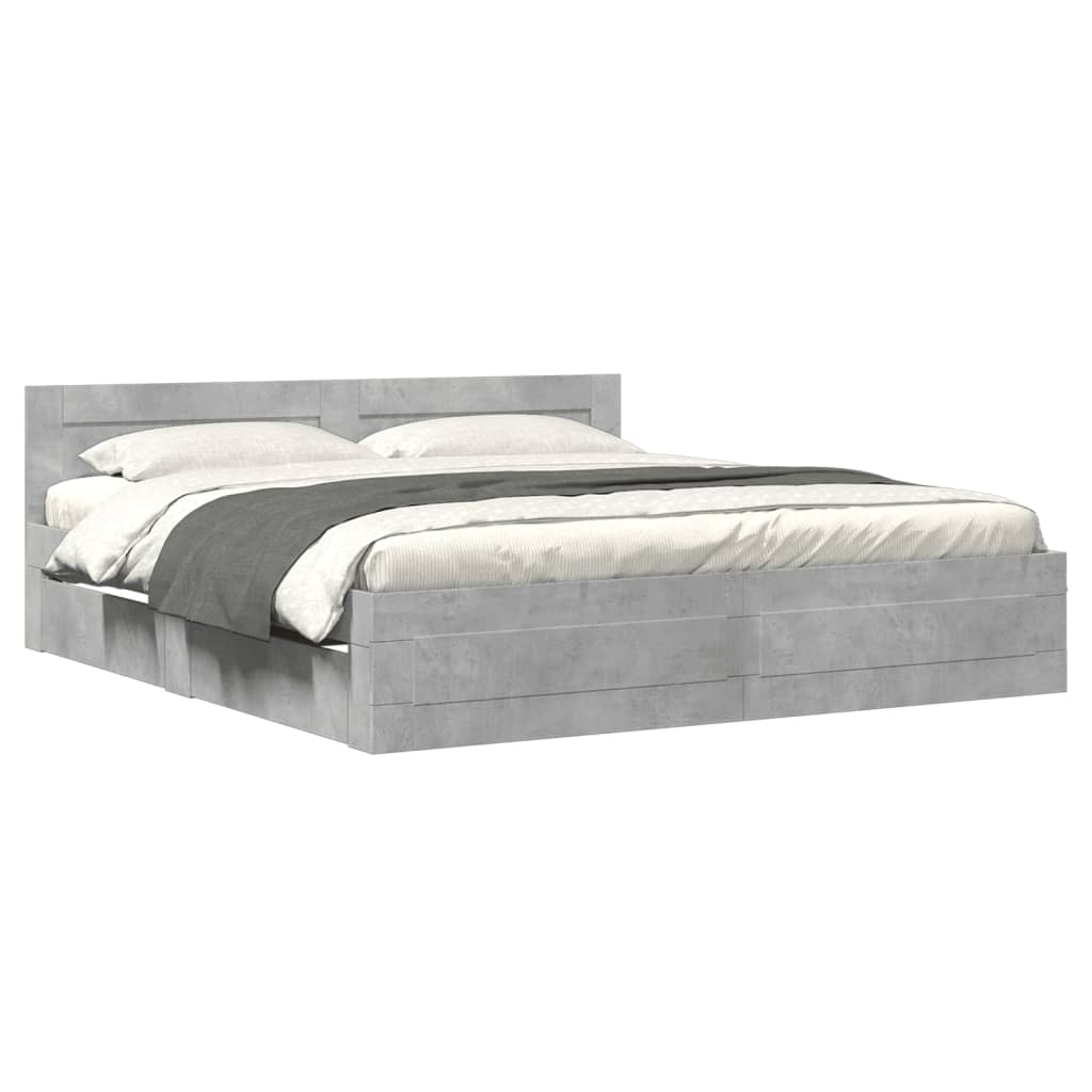 vidaXL Cadru de pat cu tăblie gri beton 200x200 cm lemn prelucrat vidaXL Cadru de pat cu tăblie gri beton 200x200 cm lemn prelucrat