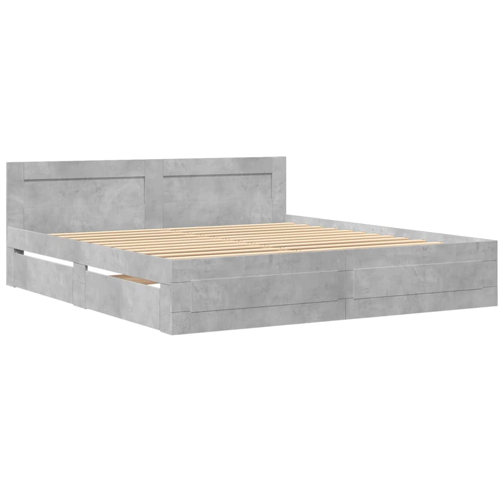 vidaXL Cadru de pat cu tăblie gri beton 200x200 cm lemn prelucrat vidaXL Cadru de pat cu tăblie gri beton 200x200 cm lemn prelucrat