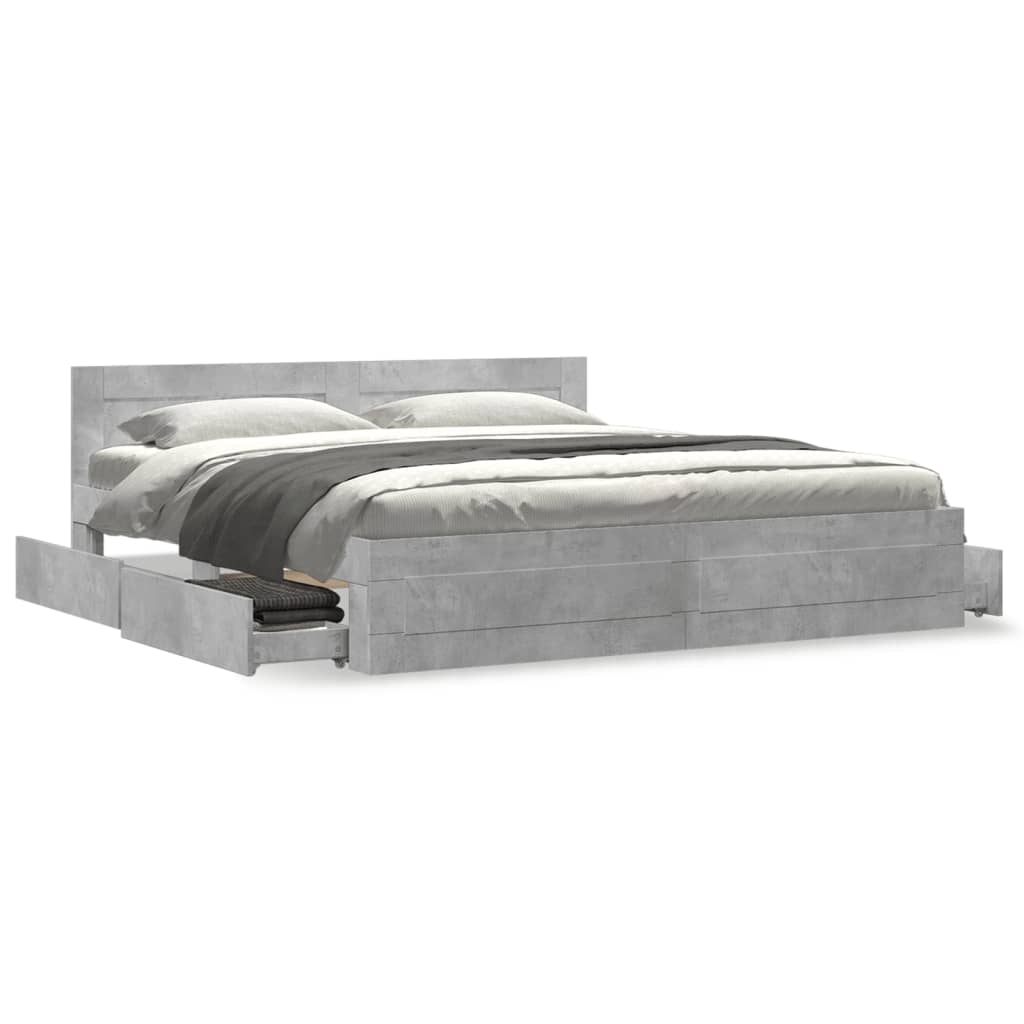 vidaXL Cadru de pat cu tăblie gri beton 200x200 cm lemn prelucrat vidaXL Cadru de pat cu tăblie gri beton 200x200 cm lemn prelucrat