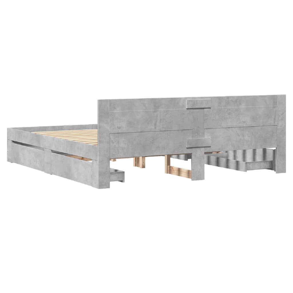 vidaXL Cadru de pat cu tăblie gri beton 200x200 cm lemn prelucrat vidaXL Cadru de pat cu tăblie gri beton 200x200 cm lemn prelucrat