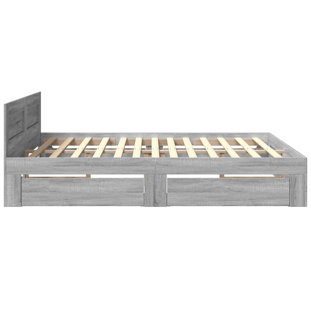 vidaXL Cadru de pat cu tăblie gri sonoma 200x200 cm lemn prelucrat vidaXL Cadru de pat cu tăblie gri sonoma 200x200 cm lemn prelucrat