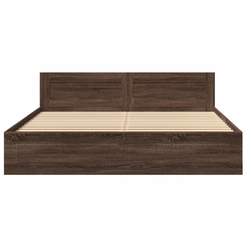 vidaXL Cadru de pat cu tăblie stejar maro 200x200 cm lemn prelucrat vidaXL Cadru de pat cu tăblie stejar maro 200x200 cm lemn prelucrat