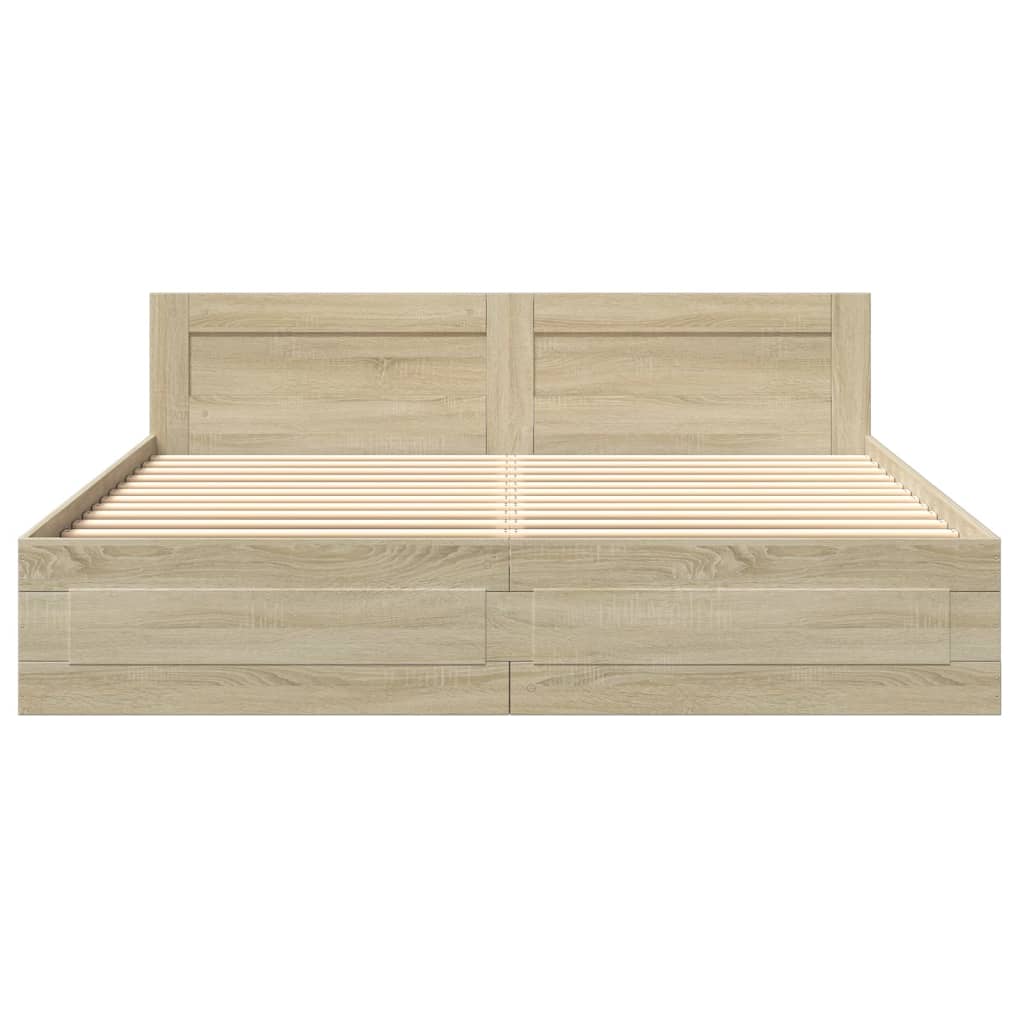 vidaXL Cadru de pat cu tăblie stejar sonoma 180x200 cm lemn prelucrat