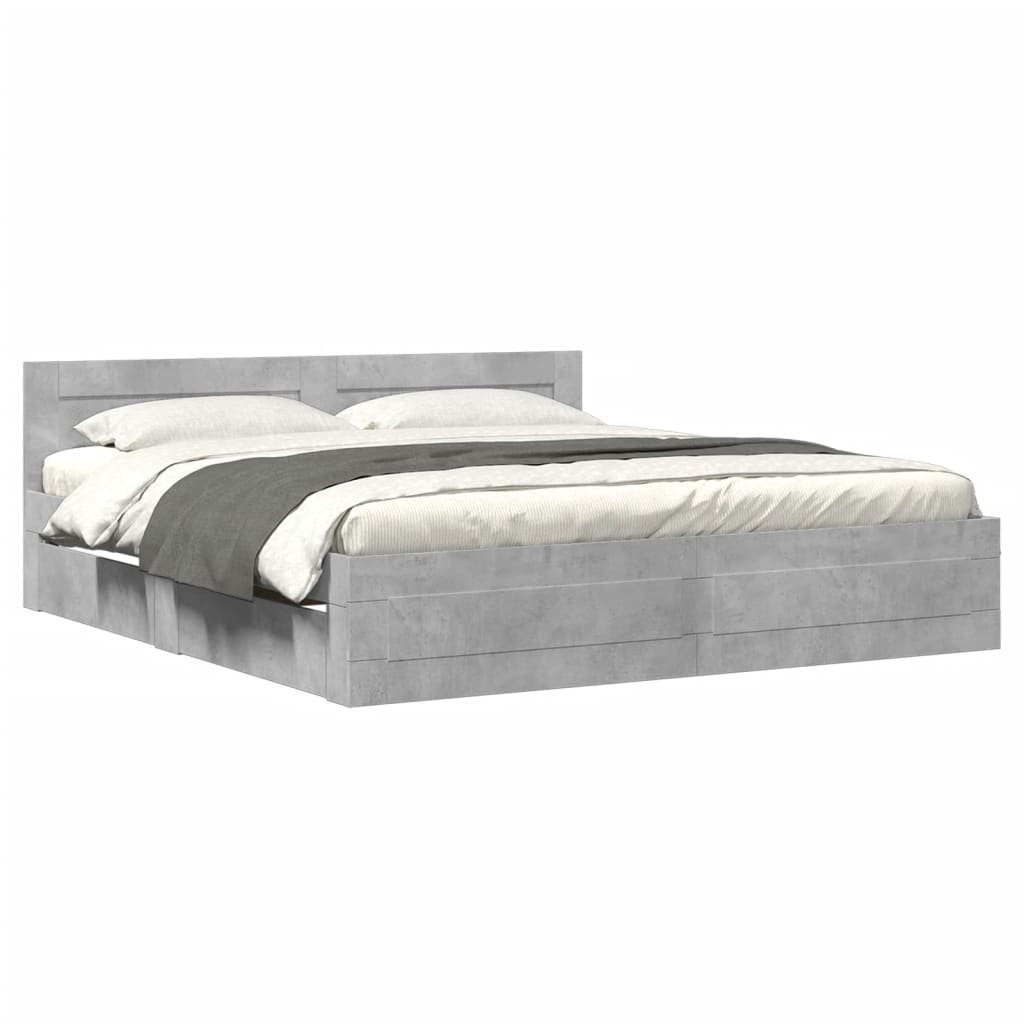 vidaXL Cadru de pat cu tăblie gri beton 180x200 cm lemn prelucrat vidaXL Cadru de pat cu tăblie gri beton 180x200 cm lemn prelucrat