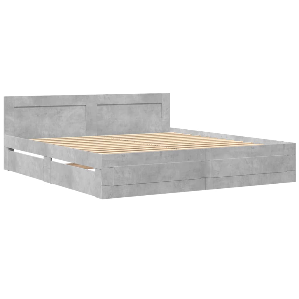vidaXL Cadru de pat cu tăblie gri beton 180x200 cm lemn prelucrat vidaXL Cadru de pat cu tăblie gri beton 180x200 cm lemn prelucrat