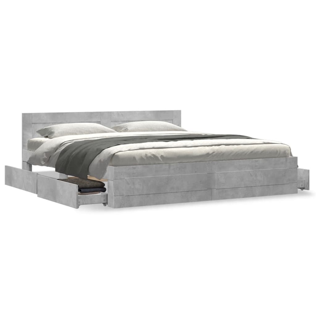 vidaXL Cadru de pat cu tăblie gri beton 180x200 cm lemn prelucrat vidaXL Cadru de pat cu tăblie gri beton 180x200 cm lemn prelucrat