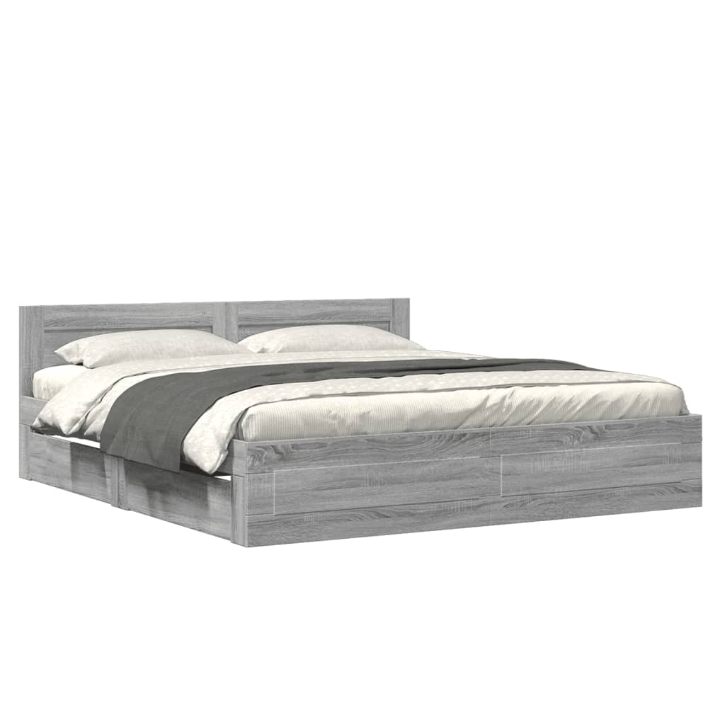 vidaXL Cadru de pat cu tăblie gri sonoma 180x200 cm lemn prelucrat vidaXL Cadru de pat cu tăblie gri sonoma 180x200 cm lemn prelucrat