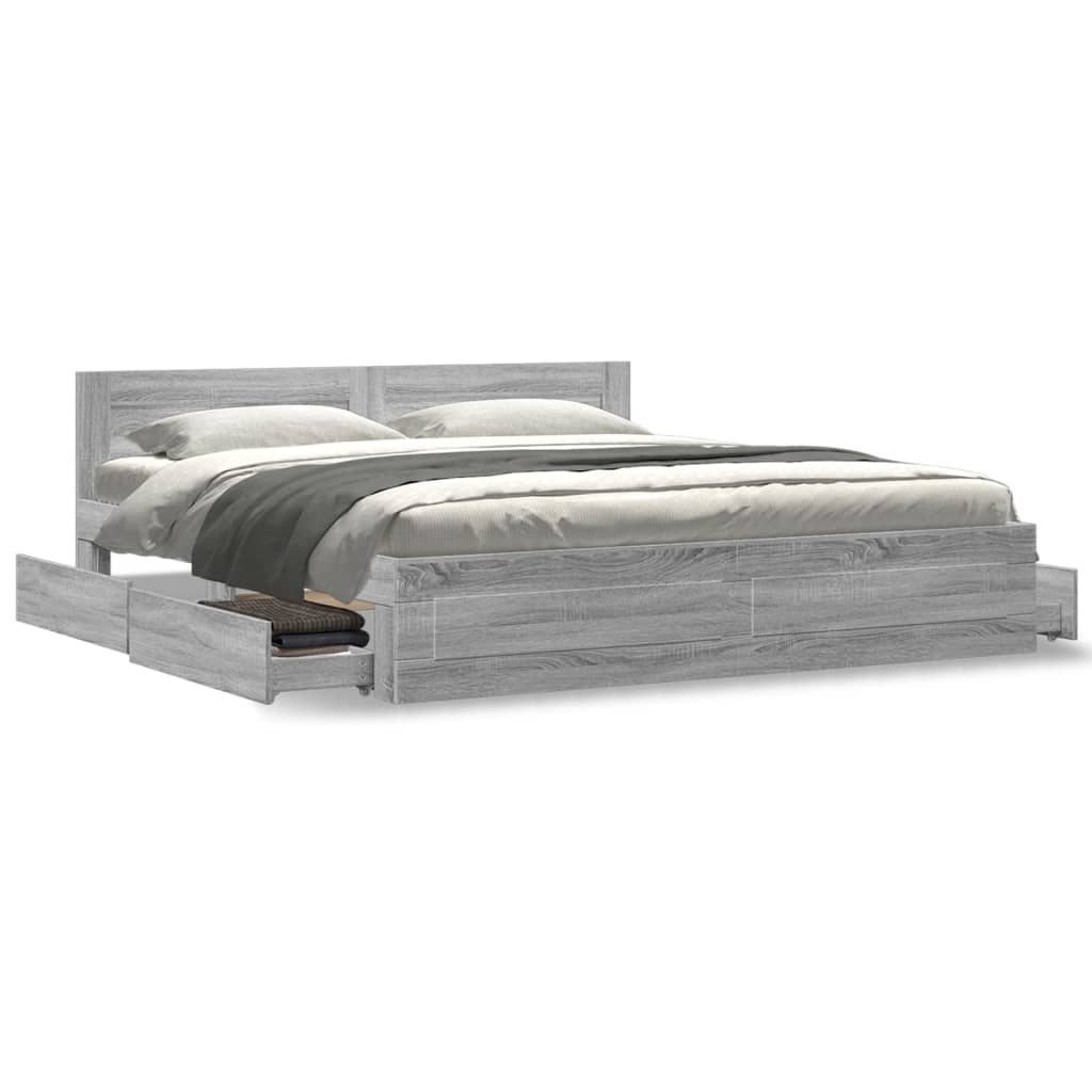 vidaXL Cadru de pat cu tăblie gri sonoma 180x200 cm lemn prelucrat vidaXL Cadru de pat cu tăblie gri sonoma 180x200 cm lemn prelucrat