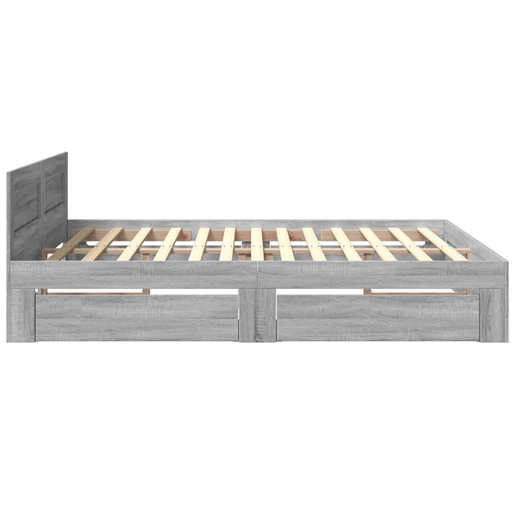 vidaXL Cadru de pat cu tăblie gri sonoma 180x200 cm lemn prelucrat vidaXL Cadru de pat cu tăblie gri sonoma 180x200 cm lemn prelucrat