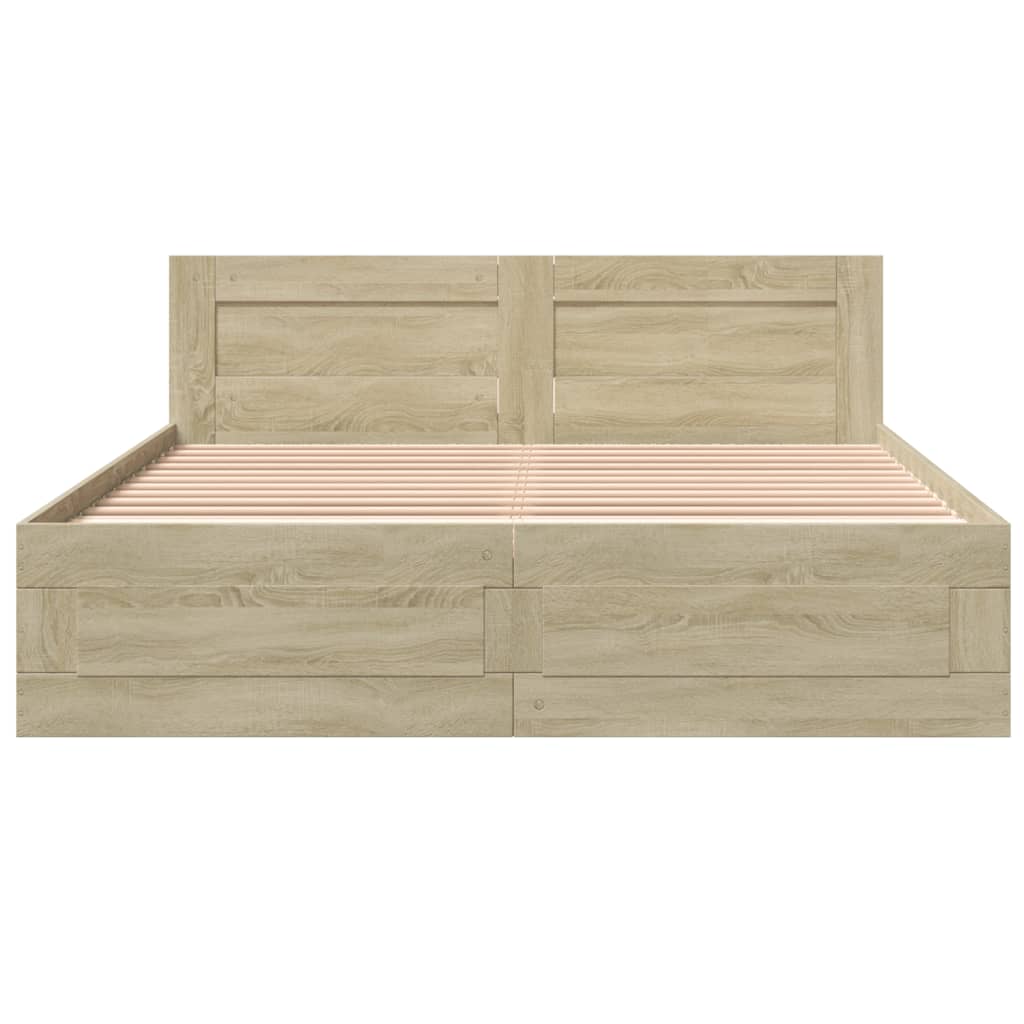 vidaXL Cadru de pat cu tăblie stejar sonoma 160x200 cm lemn prelucrat