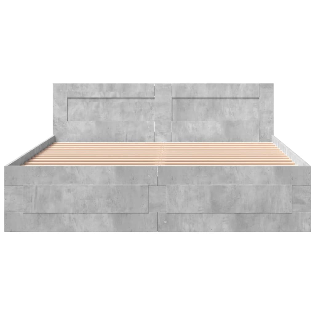 vidaXL Cadru de pat cu tăblie gri beton 160x200 cm lemn prelucrat vidaXL Cadru de pat cu tăblie gri beton 160x200 cm lemn prelucrat
