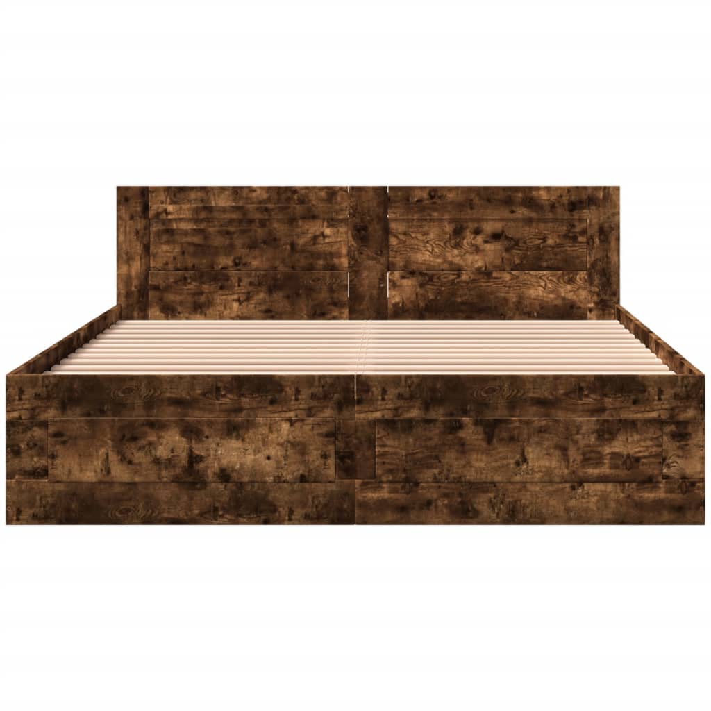 vidaXL Cadru de pat cu tăblie stejar fumuriu 160x200 cm lemn prelucrat vidaXL Cadru de pat cu tăblie stejar fumuriu 160x200 cm lemn prelucrat