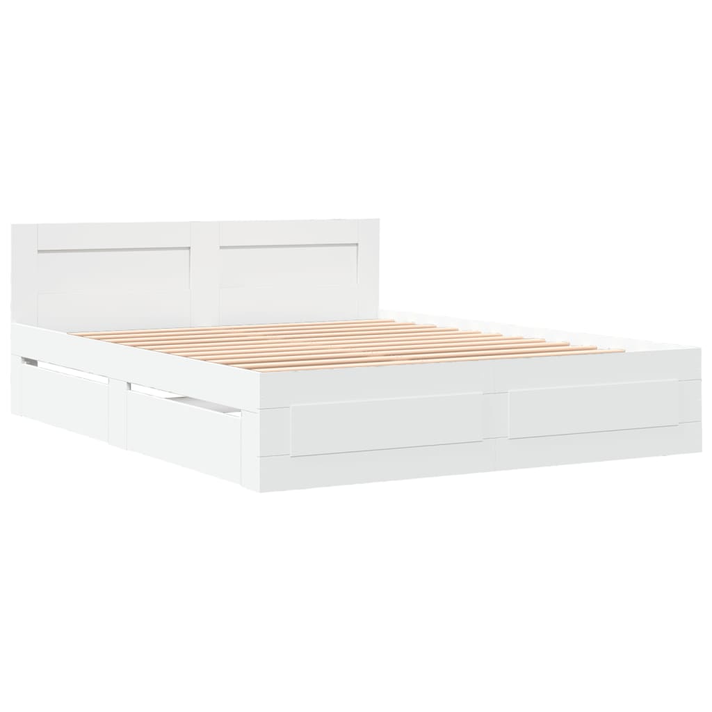 vidaXL Cadru de pat cu tăblie, alb, 150x200 cm, lemn prelucrat