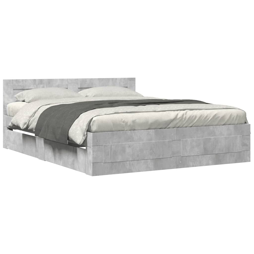 vidaXL Cadru de pat cu tăblie gri beton 150x200 cm lemn prelucrat