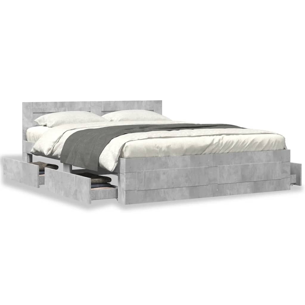 vidaXL Cadru de pat cu tăblie gri beton 150x200 cm lemn prelucrat