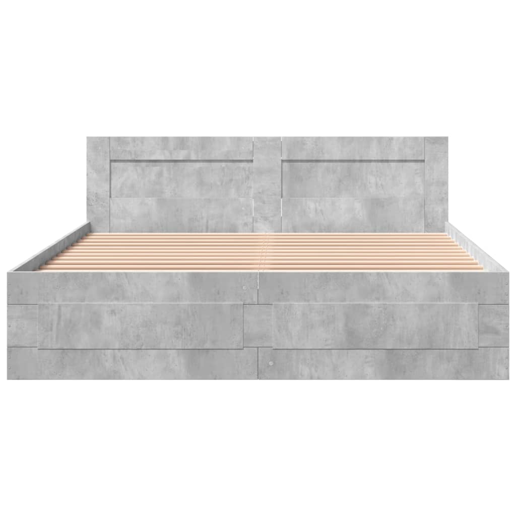 vidaXL Cadru de pat cu tăblie gri beton 150x200 cm lemn prelucrat