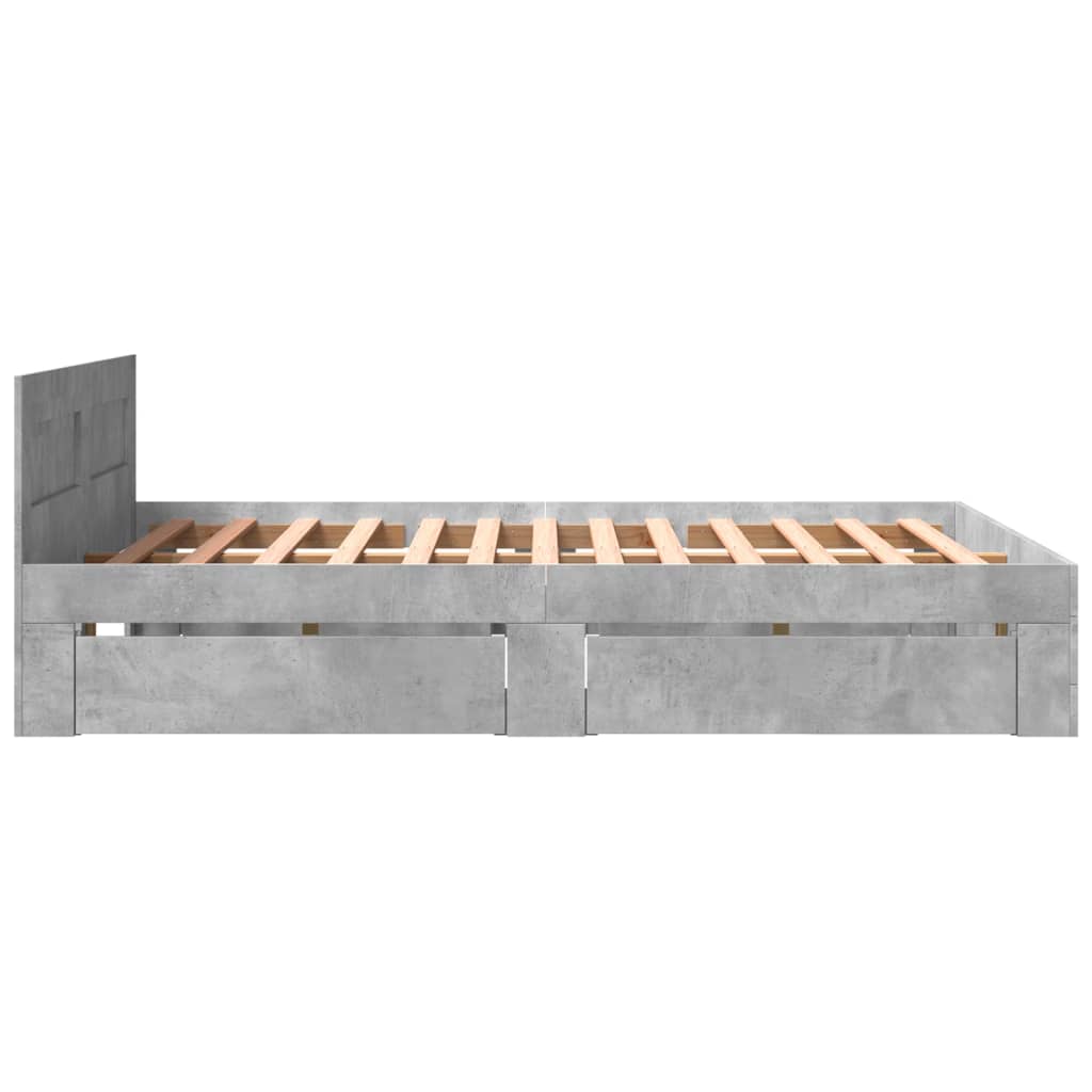 vidaXL Cadru de pat cu tăblie gri beton 150x200 cm lemn prelucrat