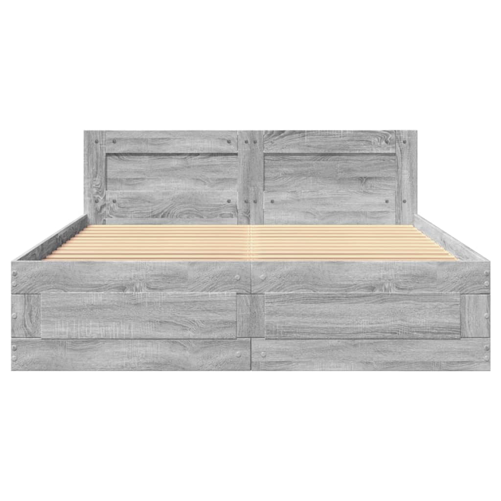 vidaXL Cadru de pat cu tăblie gri sonoma 120x200 cm lemn prelucrat
