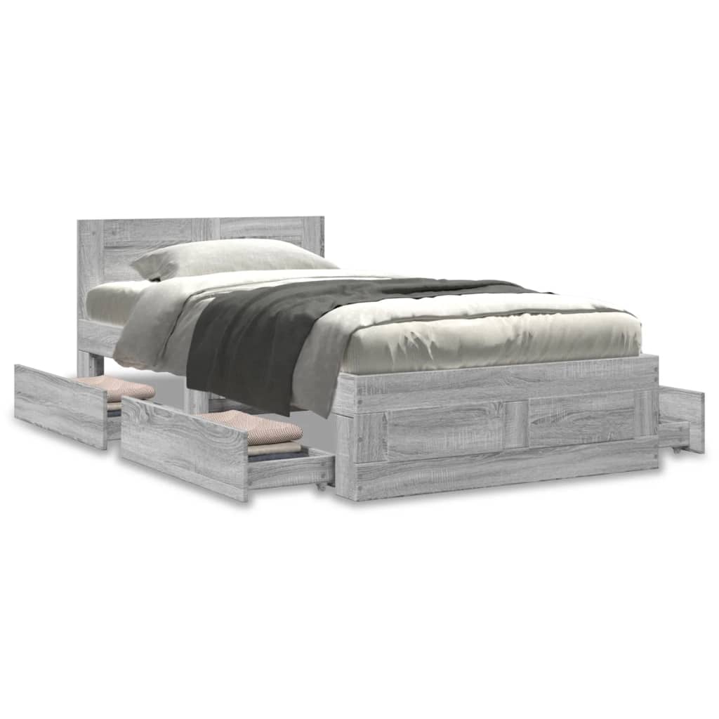 vidaXL Cadru de pat cu tăblie gri beton 100x200 cm lemn prelucrat