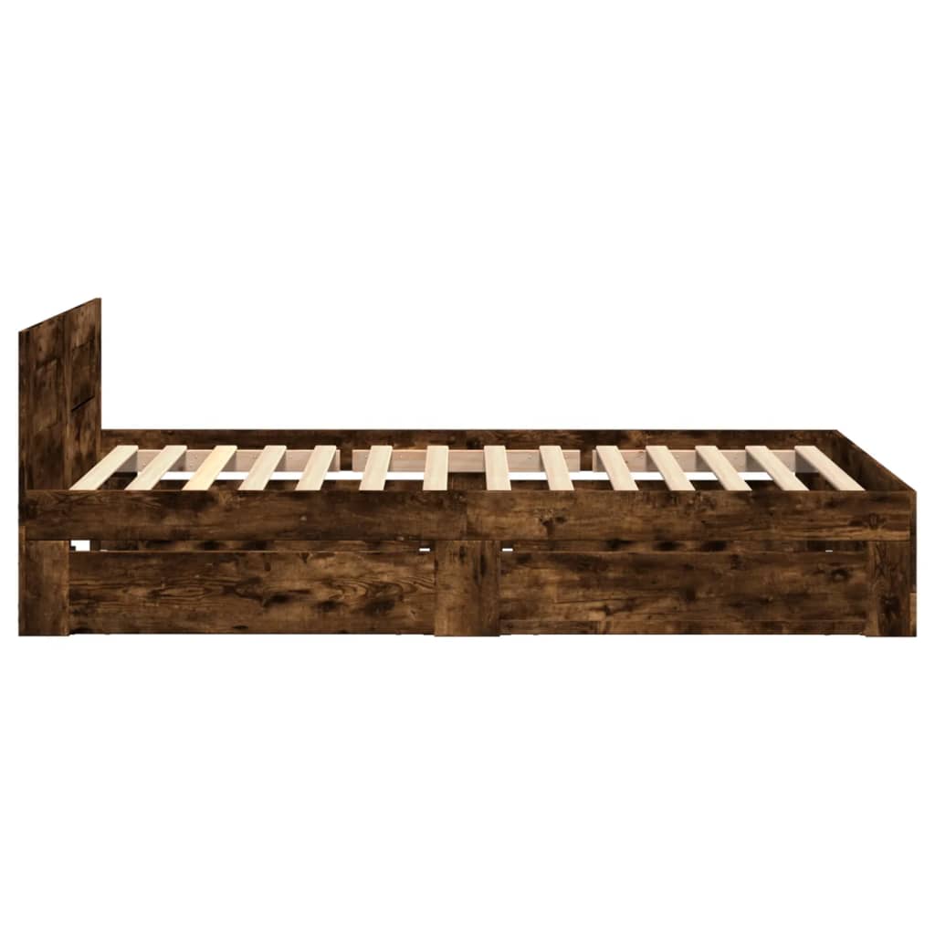 vidaXL Cadru de pat cu tăblie stejar fumuriu 100x200 cm lemn prelucrat vidaXL Cadru de pat cu tăblie stejar fumuriu 100x200 cm lemn prelucrat