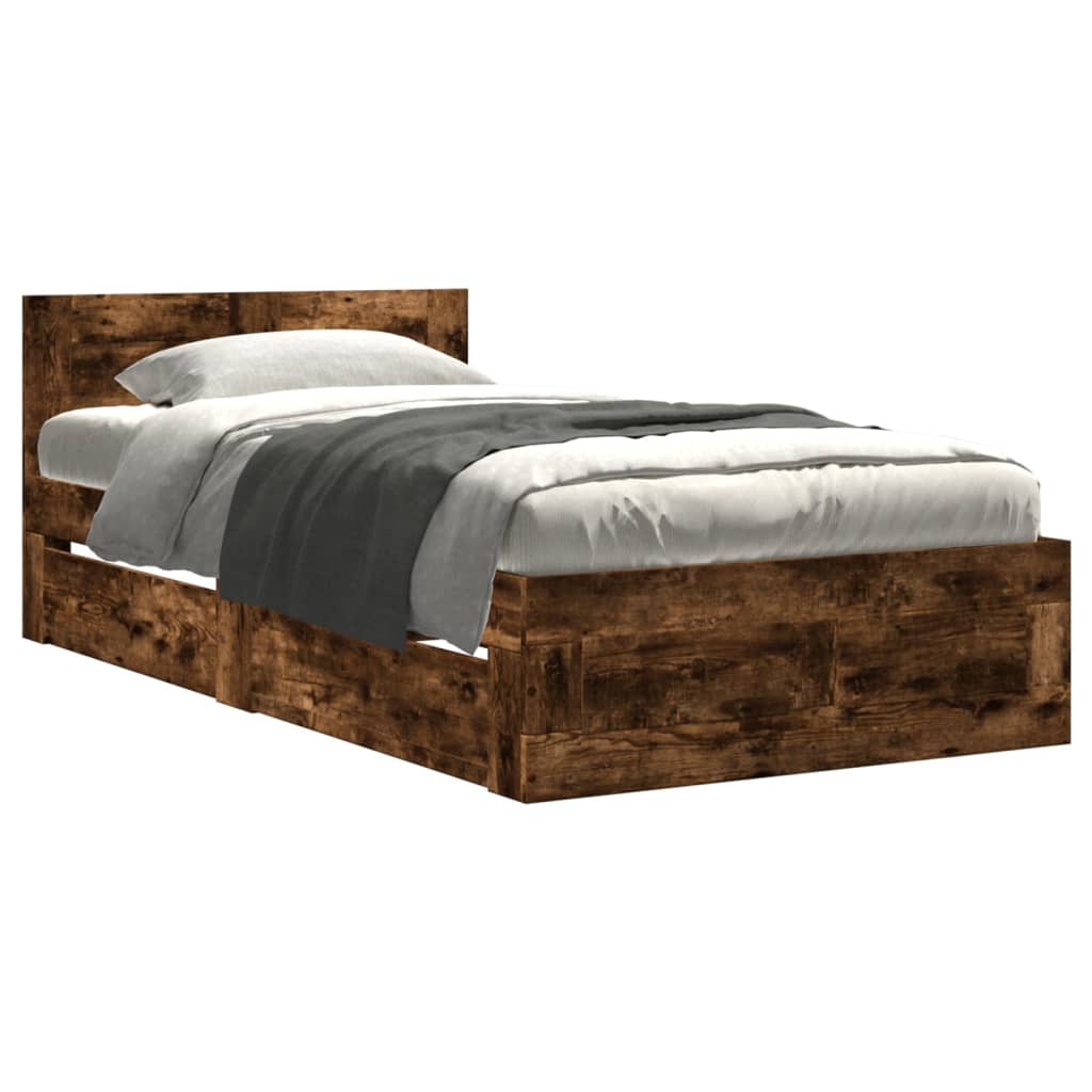 vidaXL Cadru de pat cu tăblie stejar fumuriu 90x200 cm lemn prelucrat