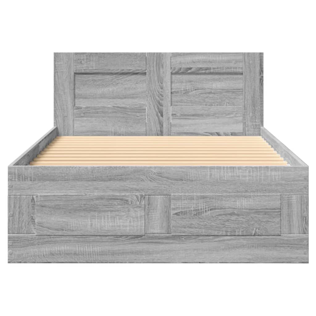 vidaXL Cadru de pat cu tăblie, gri sonoma, 90x200 cm, lemn prelucrat vidaXL Cadru de pat cu tăblie, gri sonoma, 90x200 cm, lemn prelucrat