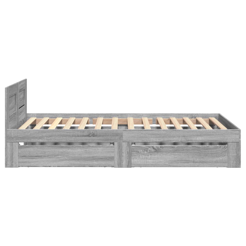 vidaXL Cadru de pat cu tăblie, gri sonoma, 90x200 cm, lemn prelucrat vidaXL Cadru de pat cu tăblie, gri sonoma, 90x200 cm, lemn prelucrat