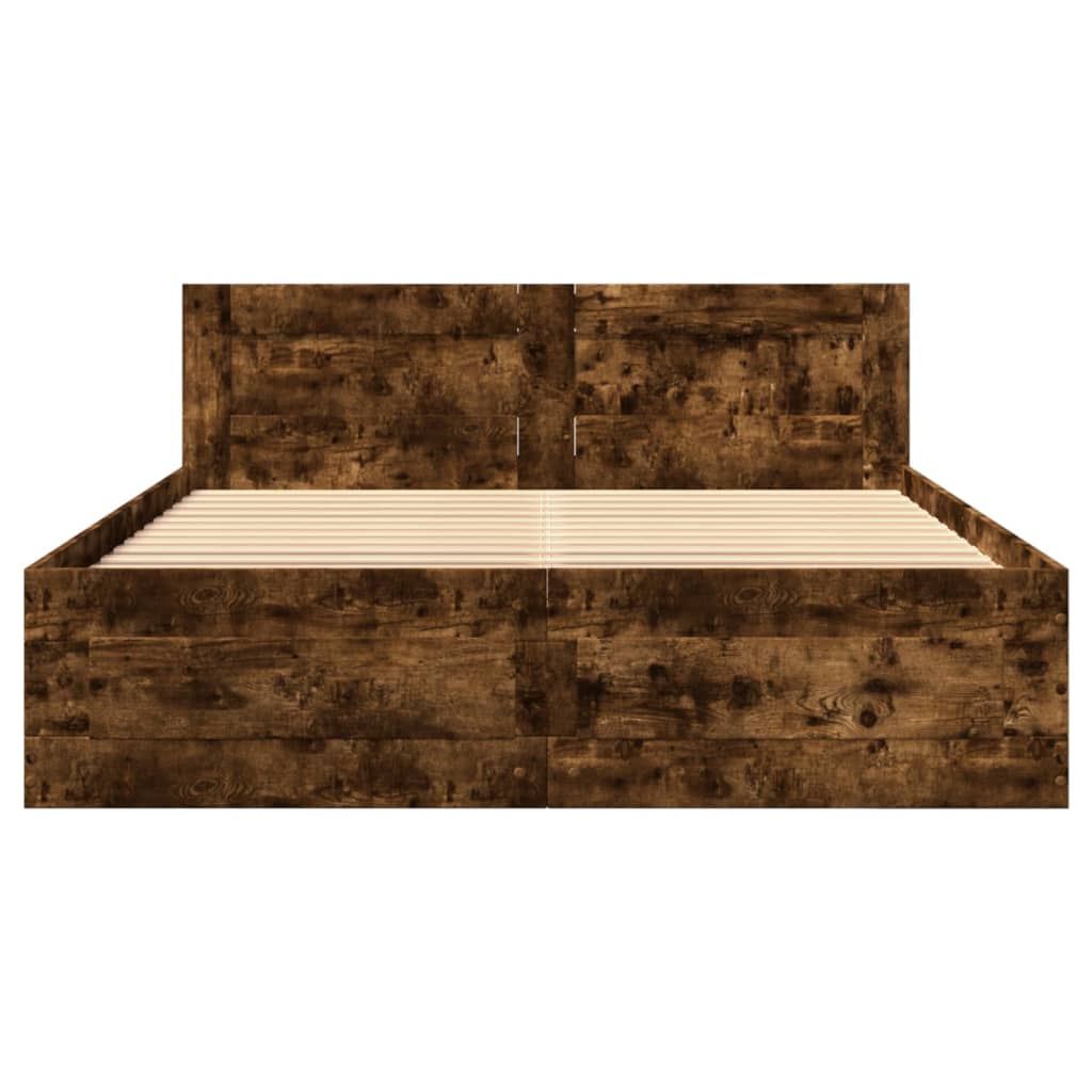 vidaXL Cadru de pat cu tăblie stejar fumuriu 140x190 cm lemn prelucrat vidaXL Cadru de pat cu tăblie stejar fumuriu 140x190 cm lemn prelucrat