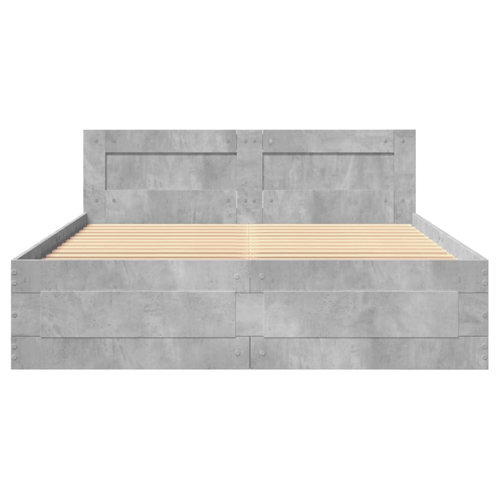 vidaXL Cadru de pat cu tăblie gri beton 135x190 cm lemn prelucrat vidaXL Cadru de pat cu tăblie gri beton 135x190 cm lemn prelucrat