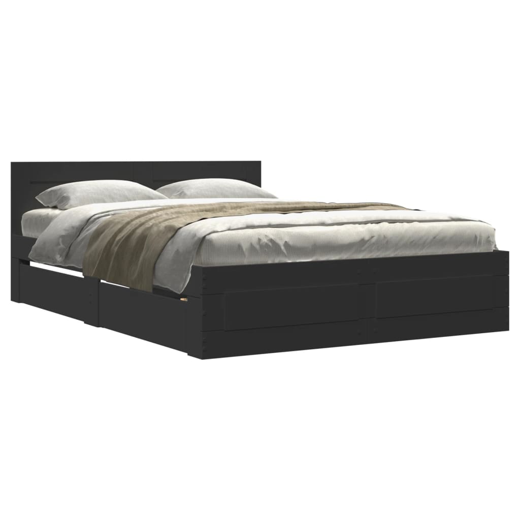 vidaXL Cadru de pat cu tăblie, negru, 120x190 cm, lemn prelucrat vidaXL Cadru de pat cu tăblie, negru, 120x190 cm, lemn prelucrat