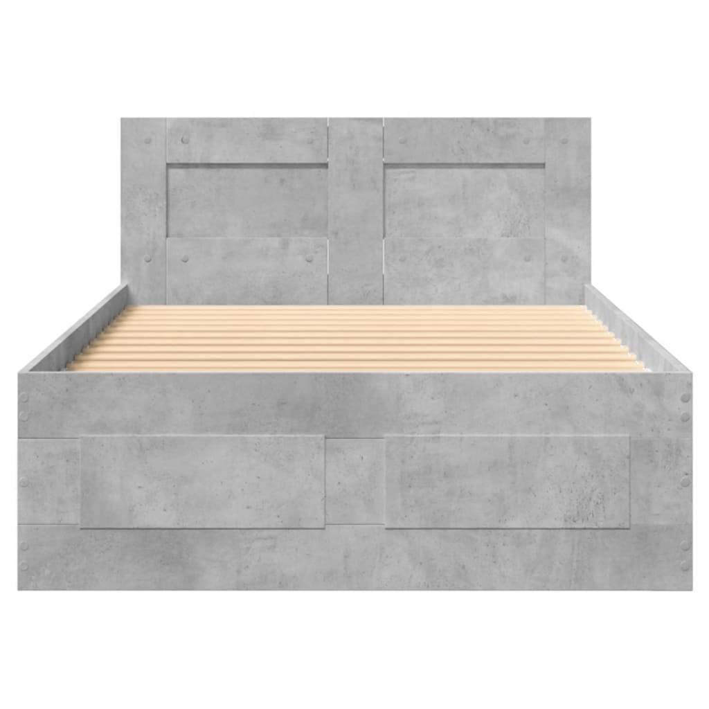 vidaXL Cadru de pat cu tăblie, gri beton, 90x190 cm, lemn prelucrat