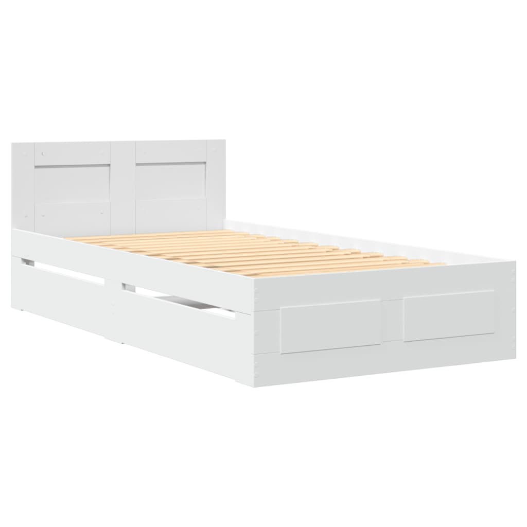 vidaXL Cadru de pat cu tăblie, alb, 75x190 cm, lemn prelucrat