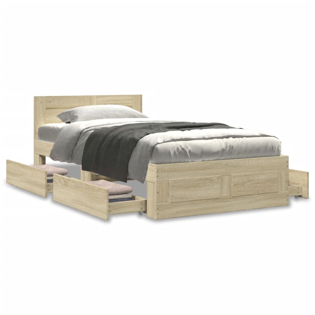 vidaXL Cadru de pat cu tăblie stejar sonoma 75x190 cm lemn prelucrat