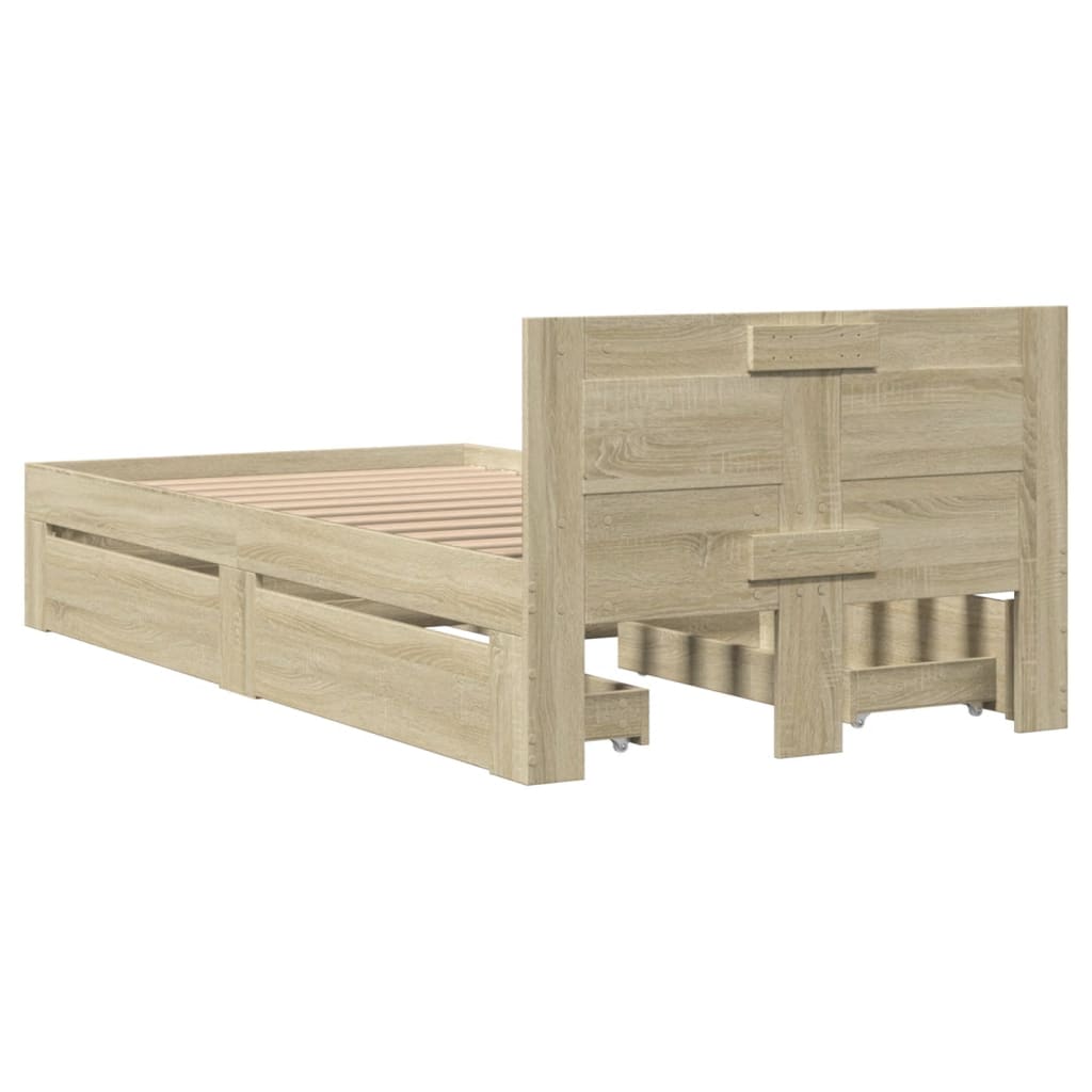 vidaXL Cadru de pat cu tăblie stejar sonoma 75x190 cm lemn prelucrat