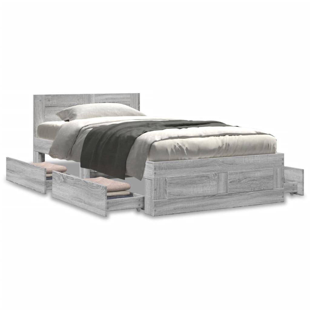 vidaXL Cadru de pat cu tăblie, gri beton, 75x190 cm, lemn prelucrat vidaXL Cadru de pat cu tăblie, gri beton, 75x190 cm, lemn prelucrat