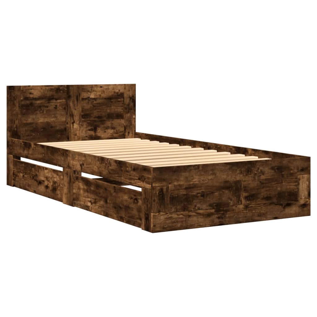 vidaXL Cadru de pat cu tăblie stejar fumuriu 75x190 cm lemn prelucrat vidaXL Cadru de pat cu tăblie stejar fumuriu 75x190 cm lemn prelucrat