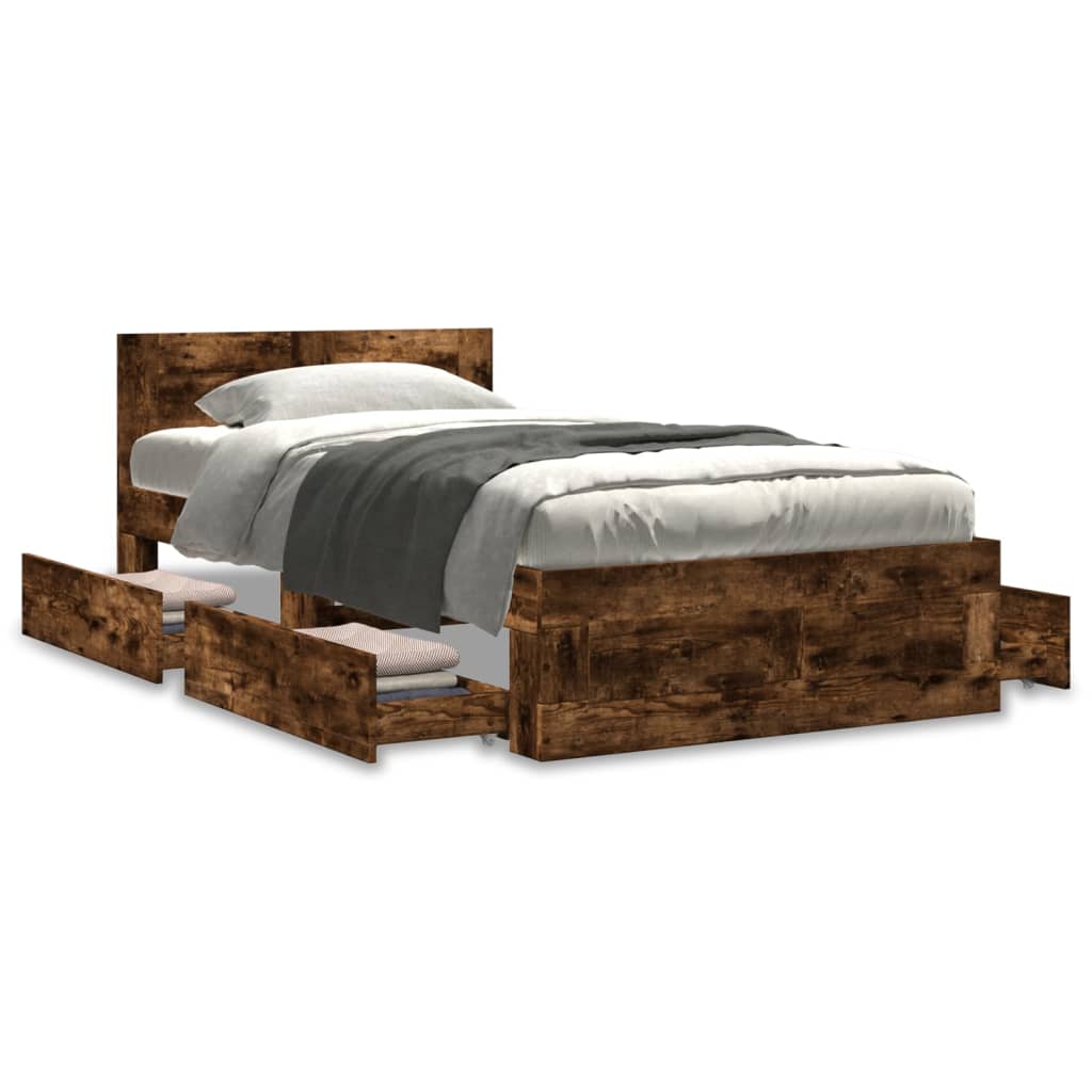 vidaXL Cadru de pat cu tăblie stejar fumuriu 75x190 cm lemn prelucrat vidaXL Cadru de pat cu tăblie stejar fumuriu 75x190 cm lemn prelucrat