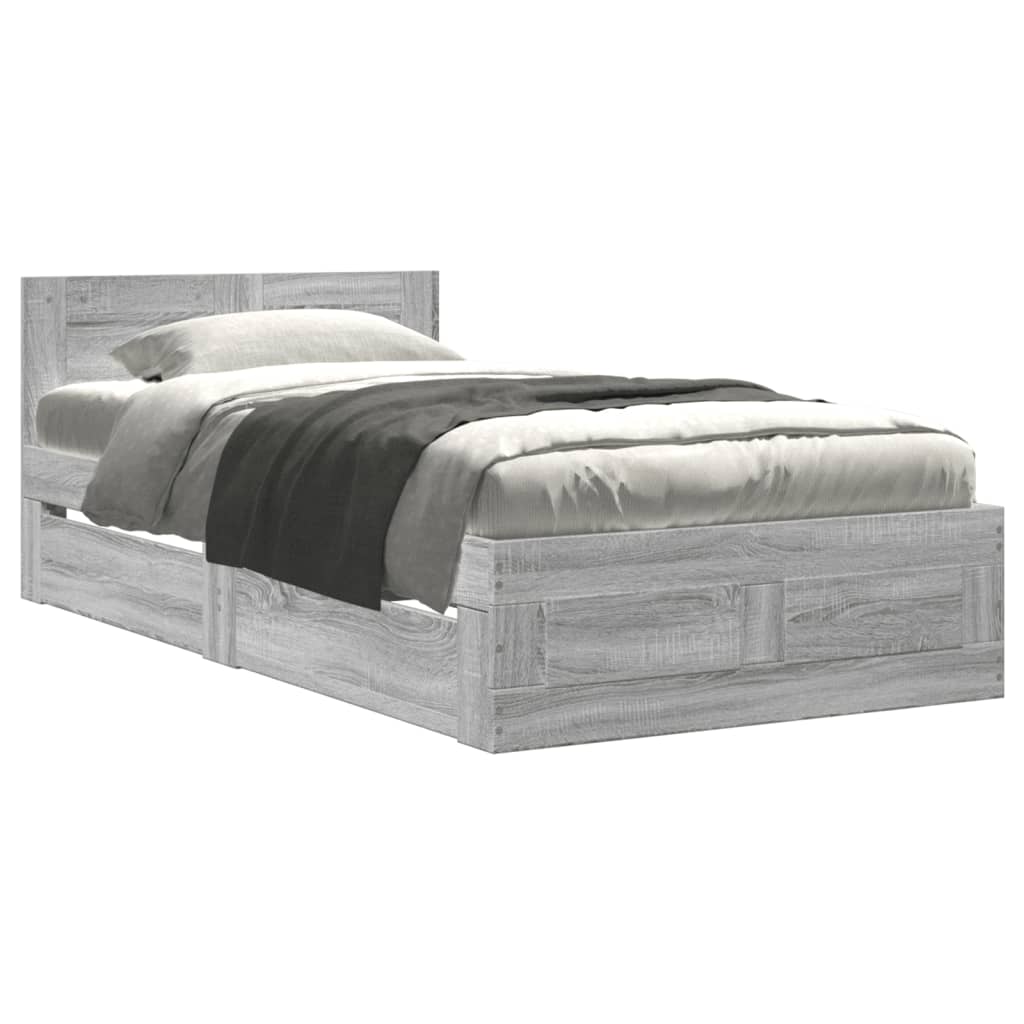 vidaXL Cadru de pat cu tăblie gri sonoma 75x190 cm lemn prelucrat