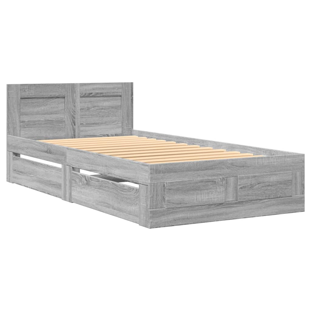 vidaXL Cadru de pat cu tăblie gri sonoma 75x190 cm lemn prelucrat